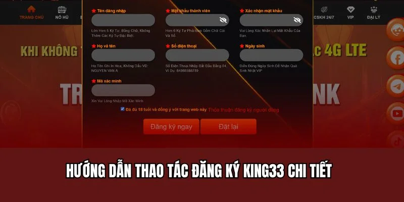 Hướng dẫn thao tác đăng ký King33 chi tiết